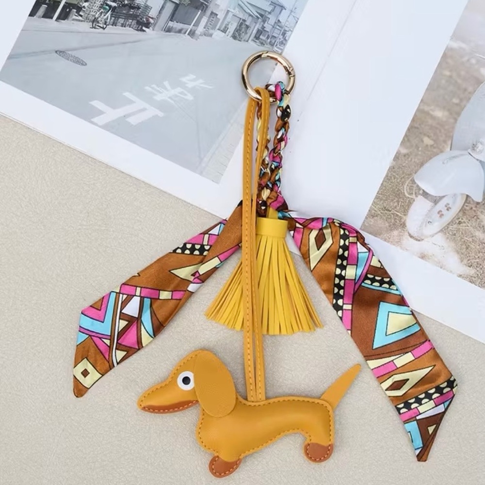Colorful Dachshund Bagcharm with Tassel